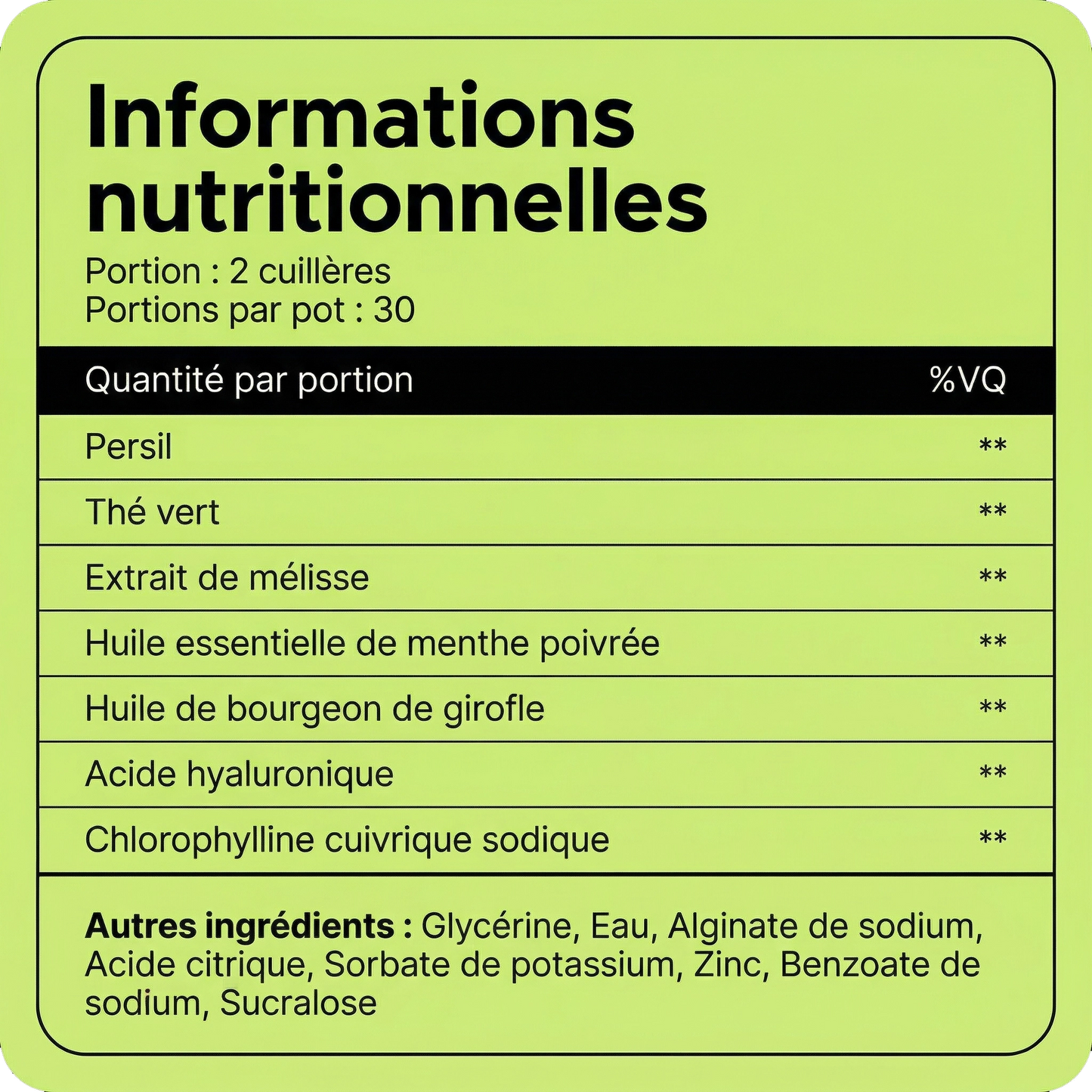 Complément alimentaire à base de gel aux plantes contre la mauvaise haleine par Rovena
